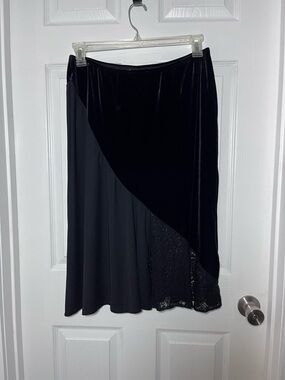 Allison Taylor Black Velvet & Lace  Midi Skirt